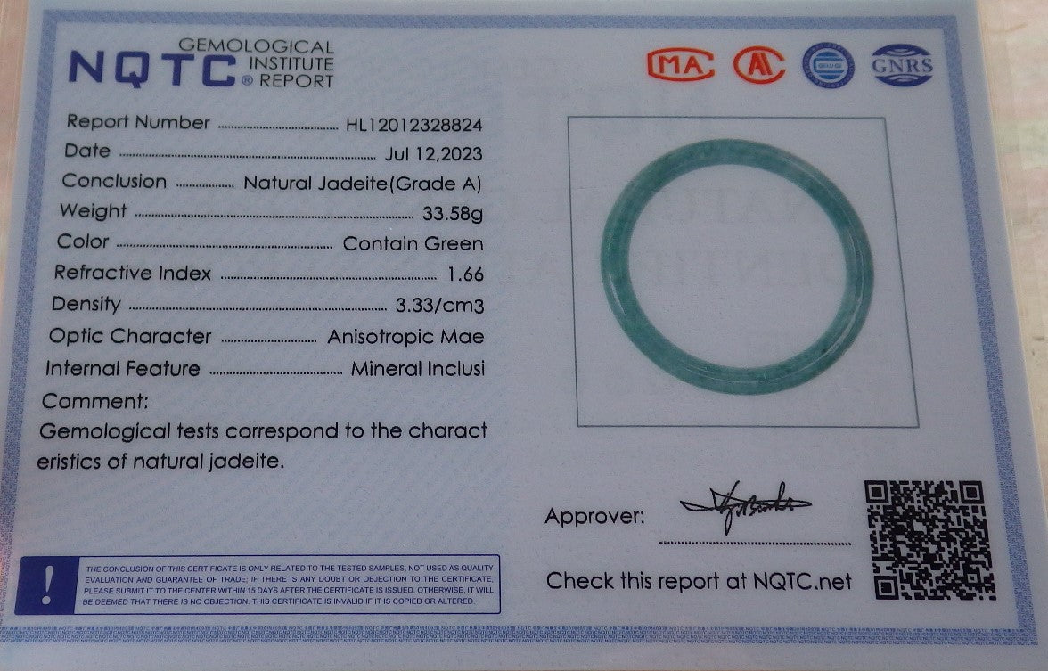 Certified Green Burma 100% Natural A JADE Jadeite Circle Bangle Bracelet 60 mm 手镯 637870 TN
