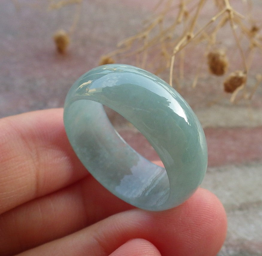 Certified Icy Green Burma 100% Natural A JADE Jadeite Circle RING USA. 11.5 戒指 637915 TN
