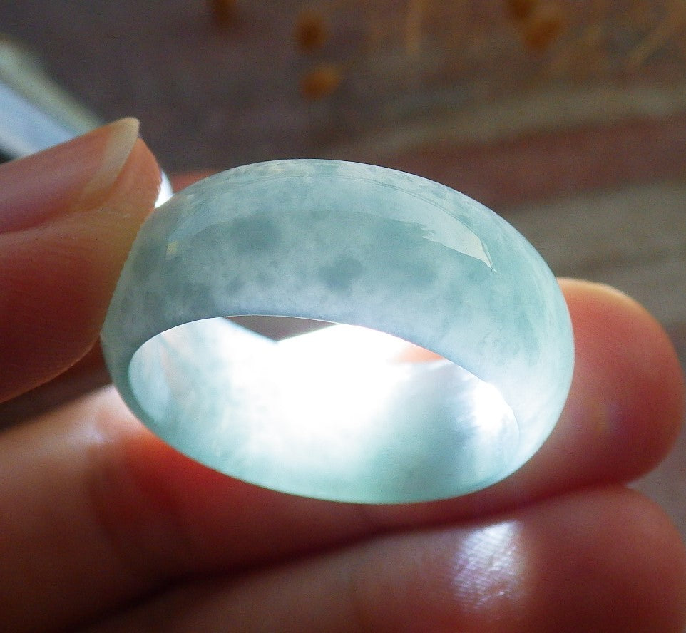 Certified Icy Green Burma 100% Natural A JADE Jadeite Circle RING USA. 11.5 戒指 637915 TN
