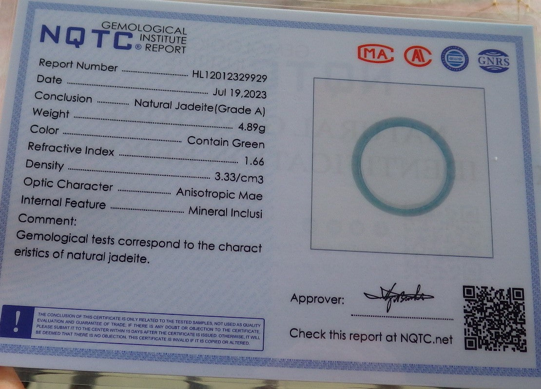 Certified Icy Green Burma 100% Natural A JADE Jadeite Circle RING USA. 11.5 戒指 637915 TN
