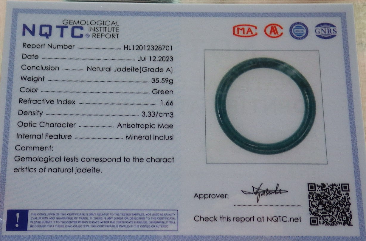 Certified Green Burma 100% Natural A JADE Jadeite Circle Bangle Bracelet 57 mm 手镯 637956 TN