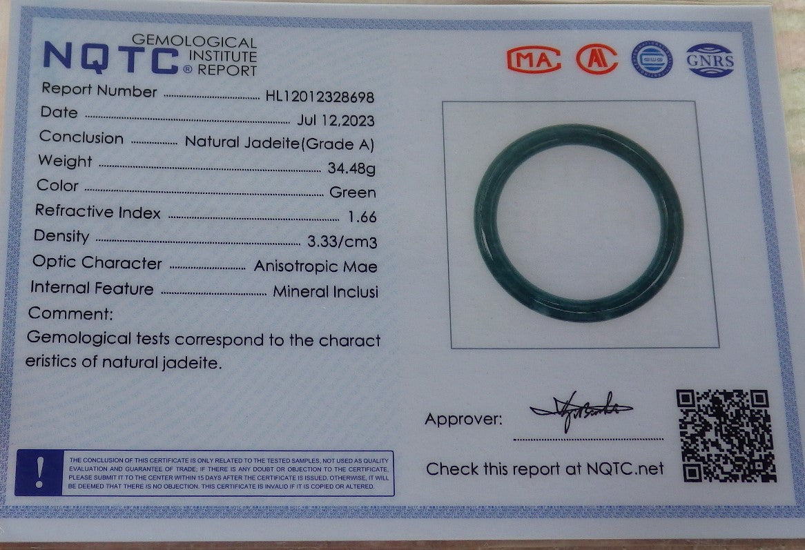 Certified Green Burma 100% Natural A JADE Jadeite Circle Bangle Bracelet 56 mm 手镯 637983 TN