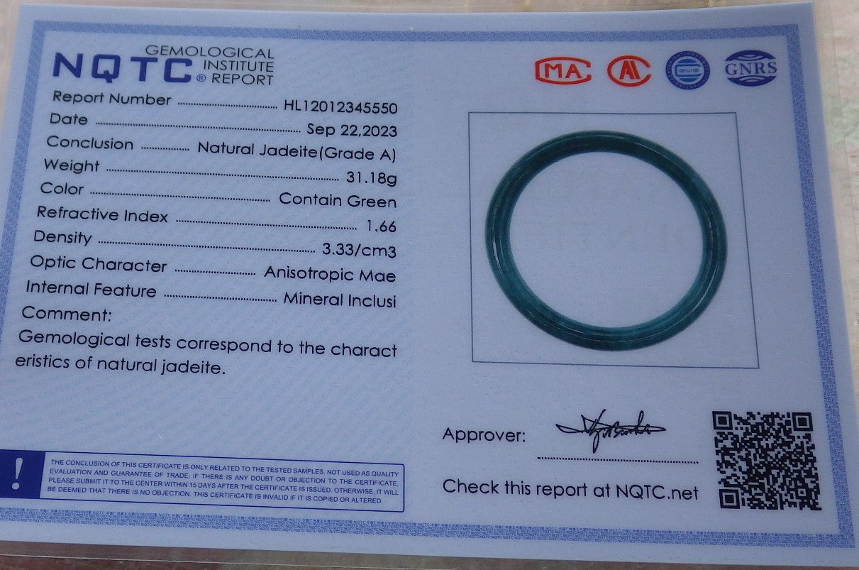 Certified Green Burma 100% Natural A JADE Jadeite Circle Bangle Bracelet 58 mm 手镯 638009 TN