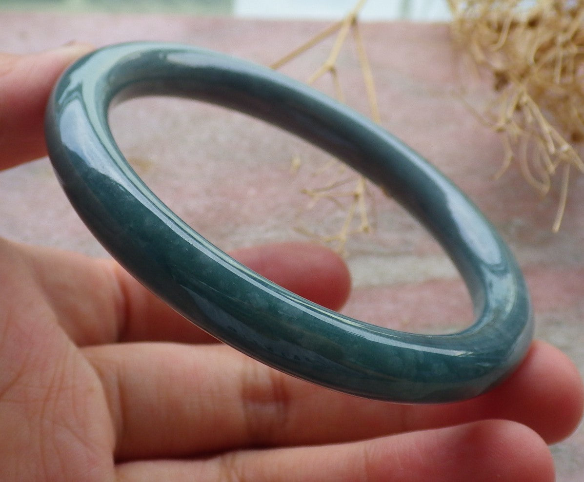 Certified Green Burma 100% Natural A JADE Jadeite Circle Bangle Bracelet 56 mm 手镯 638029 TN