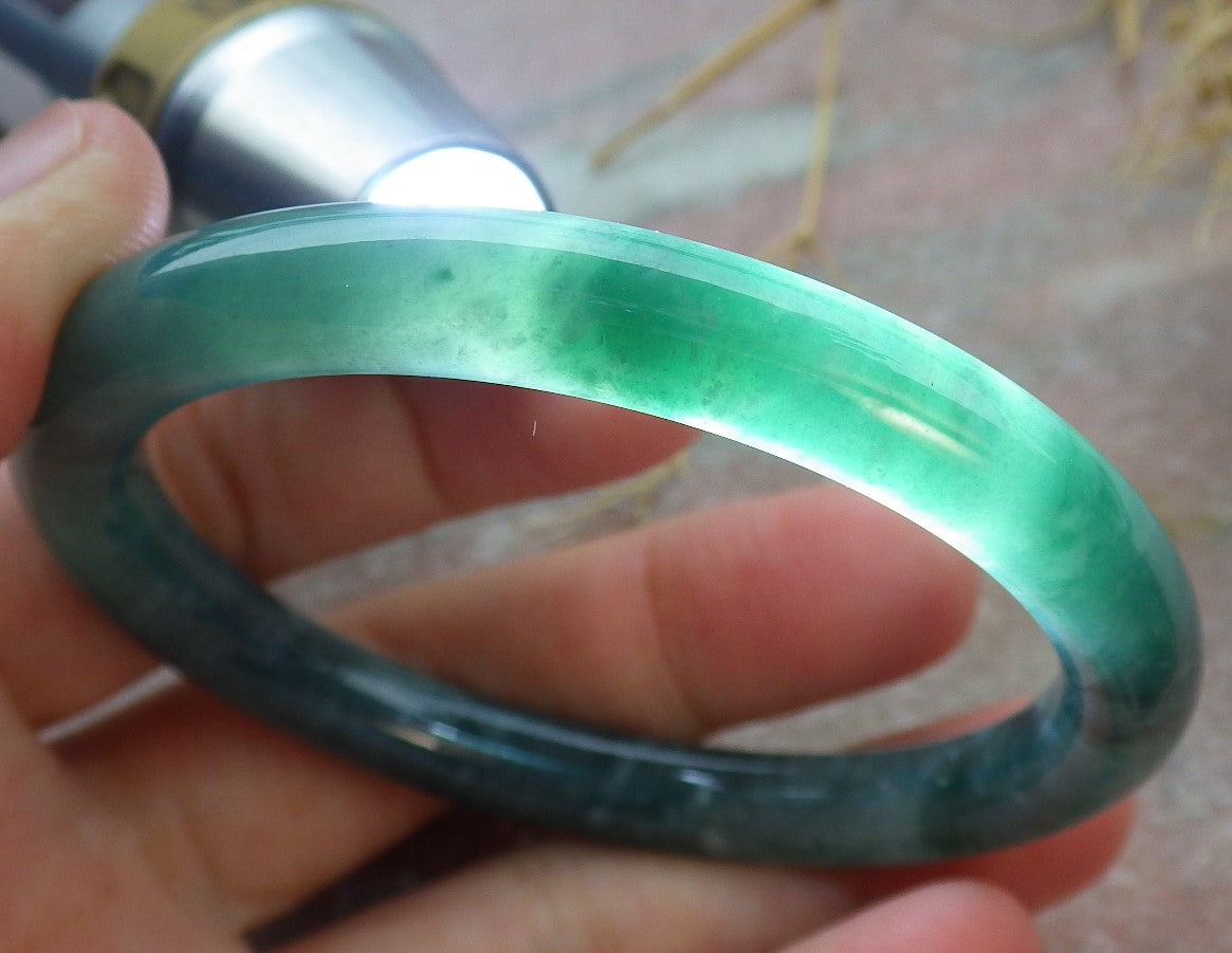 Certified Icy Green Burma 100% Natural A JADE Jadeite Circle Bangle Bracelet 53 mm 手镯 638093 TN