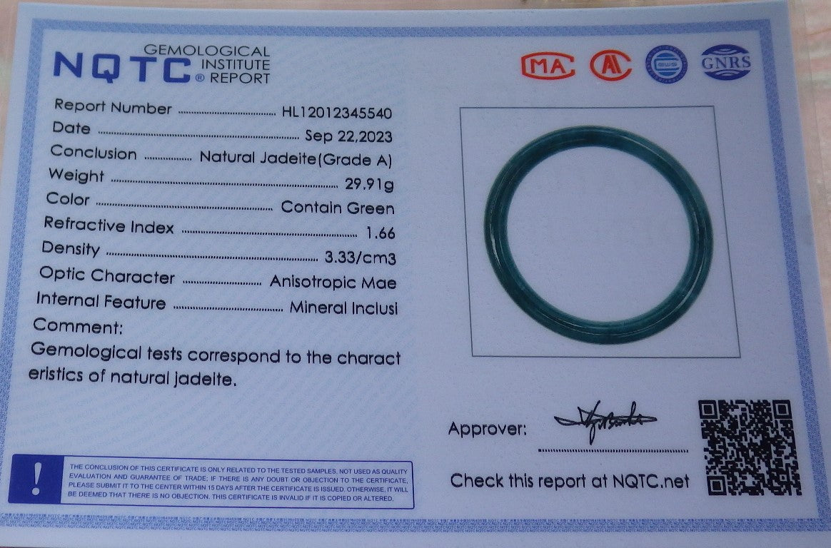 Certified Icy Green Burma 100% Natural A JADE Jadeite Circle Bangle Bracelet 59 mm 手镯 638281 TN