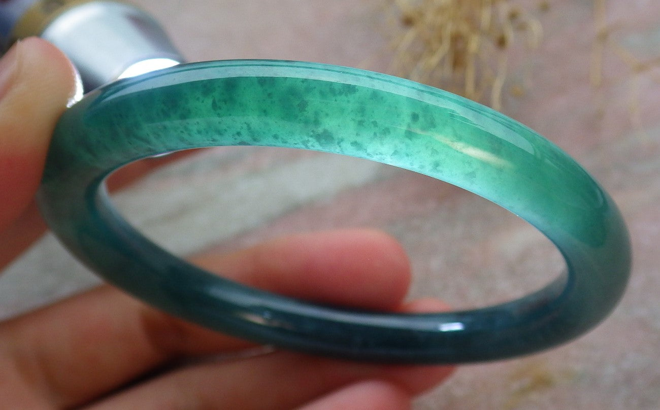 Certified Icy Green Burma 100% Natural A JADE Jadeite Circle Bangle Bracelet 55 mm手镯 638300 TN