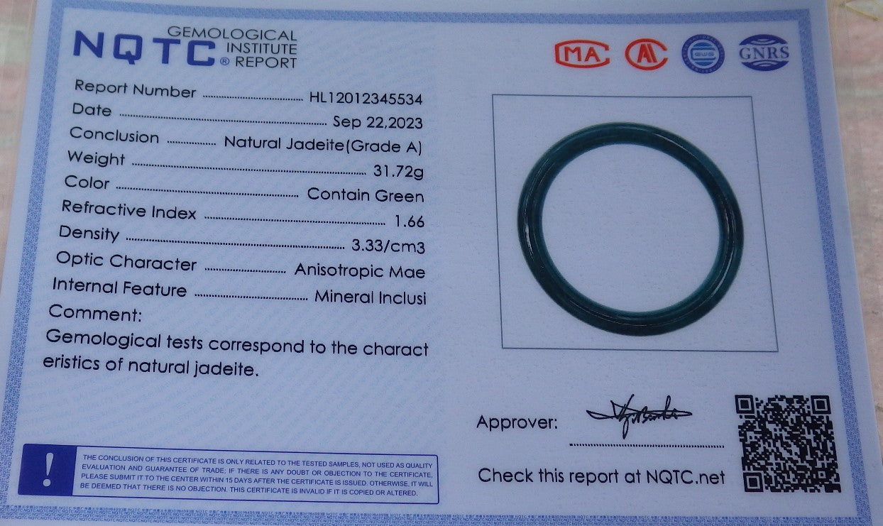 Certified Icy Green Burma 100% Natural A JADE Jadeite Circle Bangle Bracelet 55 mm手镯 638300 TN
