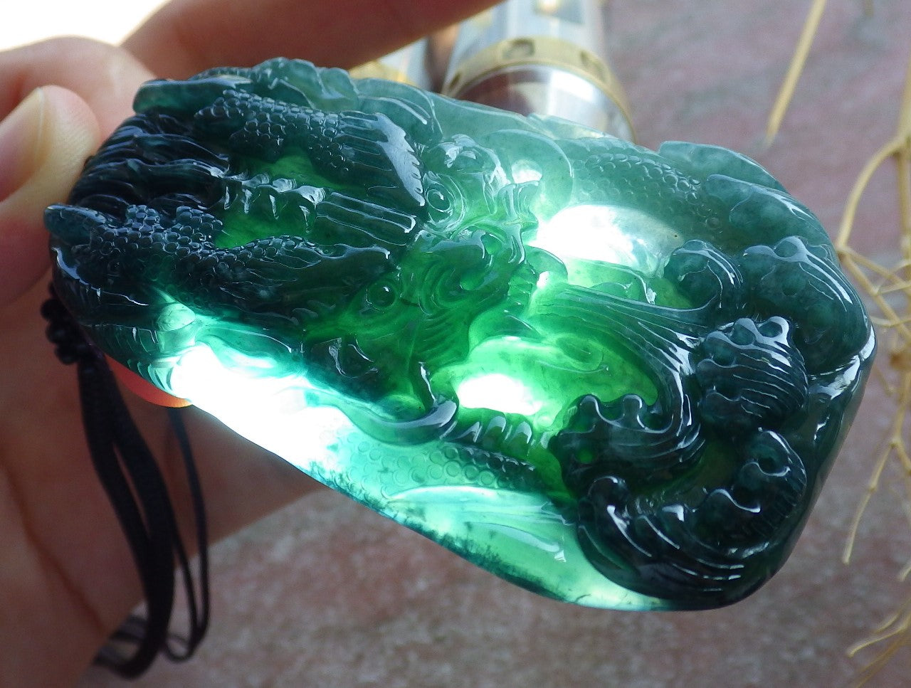 Certified Icy Green Burma 100% Natural A Jade jadeite Pendant Dragon Ruyi Necklace 生意兴隆 638524 TN