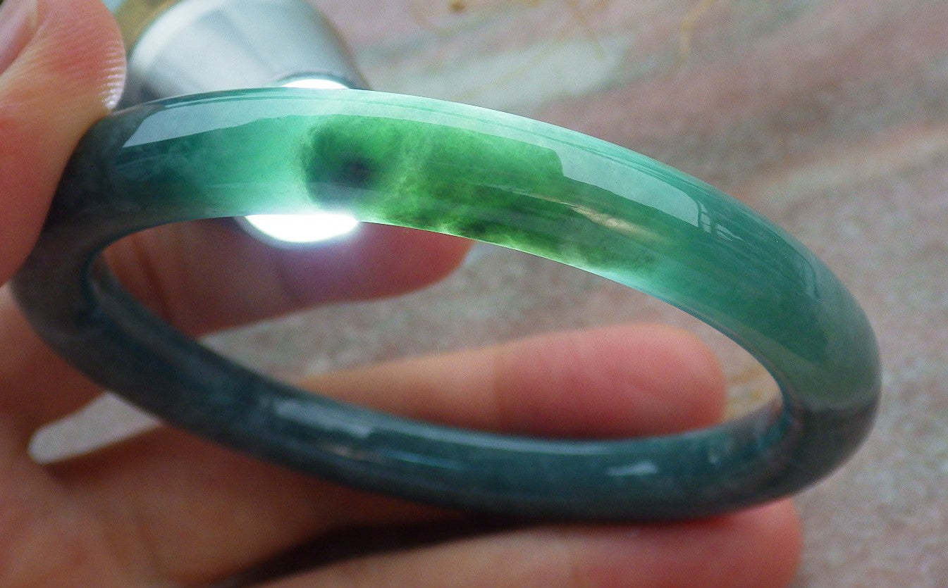 Certified Icy Green Burma 100% Natural A JADE Jadeite Circle Bangle Bracelet 56 mm 手镯 638773 TN