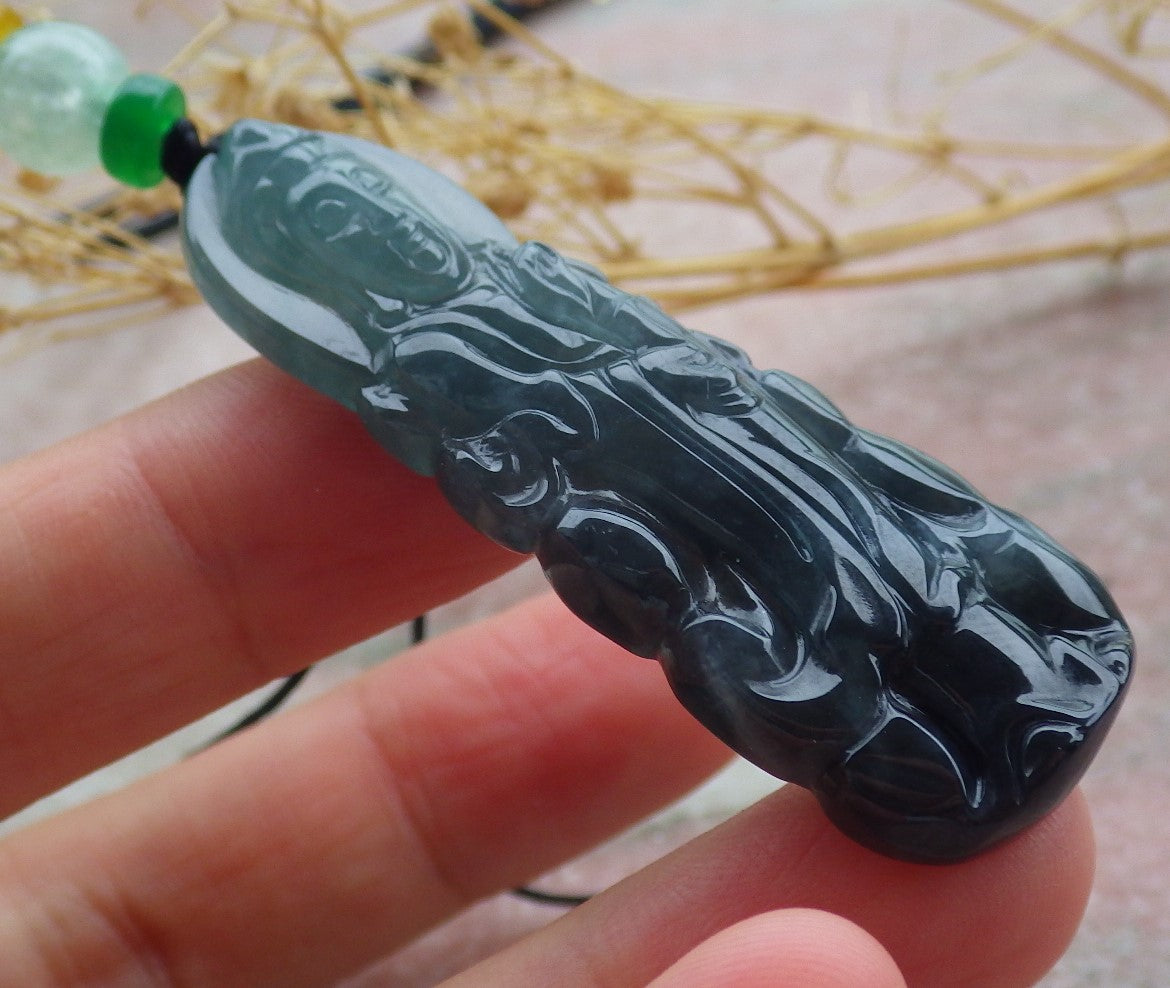 Certified Icy Green Burma 100% Natural A Jade jadeite Pendant Guanyin Kwan Yin Necklace 观音 638856 TN