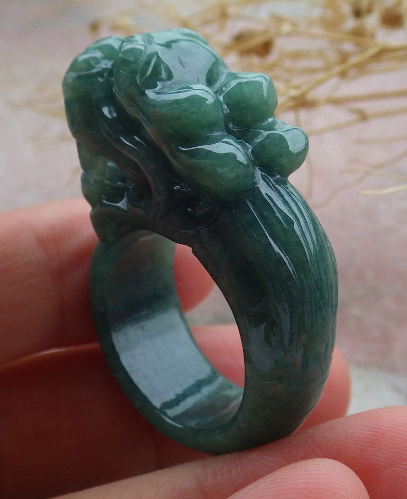 Certified Green Burma 100% Natural A JADE Jadeite Dragon RING USA. 9 龙戒指 638901 TN