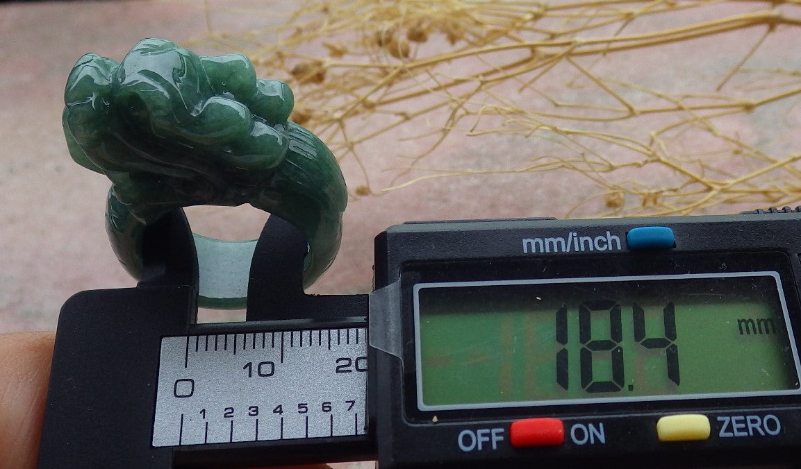 Certified Green Burma 100% Natural A JADE Jadeite Dragon RING USA. 9 龙戒指 638901 TN