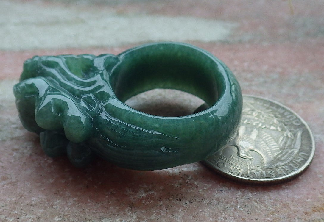Certified Green Burma 100% Natural A JADE Jadeite Dragon RING USA. 9 龙戒指 638901 TN