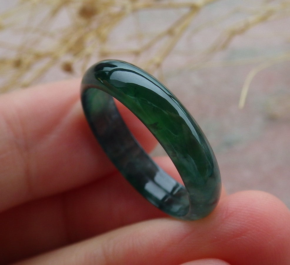 Certified Icy Green Burma 100% Natural A JADE Jadeite Circle RING USA. 8.75 戒指 638921 TN