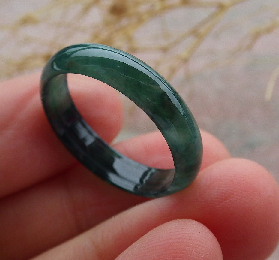 Certified Icy Green Burma 100% Natural A JADE Jadeite Circle RING USA. 8.75 戒指 638921 TN