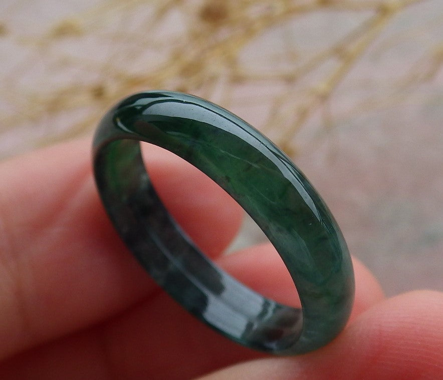 Certified Icy Green Burma 100% Natural A JADE Jadeite Circle RING USA. 8.75 戒指 638921 TN