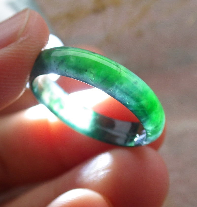 Certified Icy Green Burma 100% Natural A JADE Jadeite Circle RING USA. 8.75 戒指 638921 TN