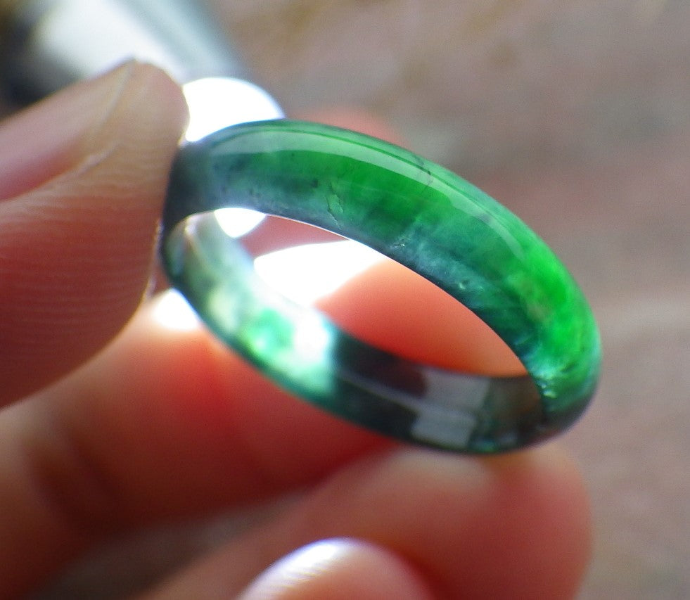 Certified Icy Green Burma 100% Natural A JADE Jadeite Circle RING USA. 8.75 戒指 638921 TN