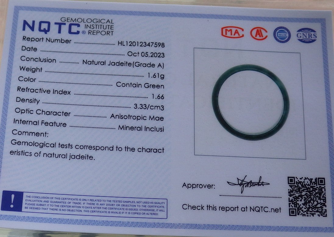 Certified Icy Green Burma 100% Natural A JADE Jadeite Circle RING USA. 8.75 戒指 638921 TN