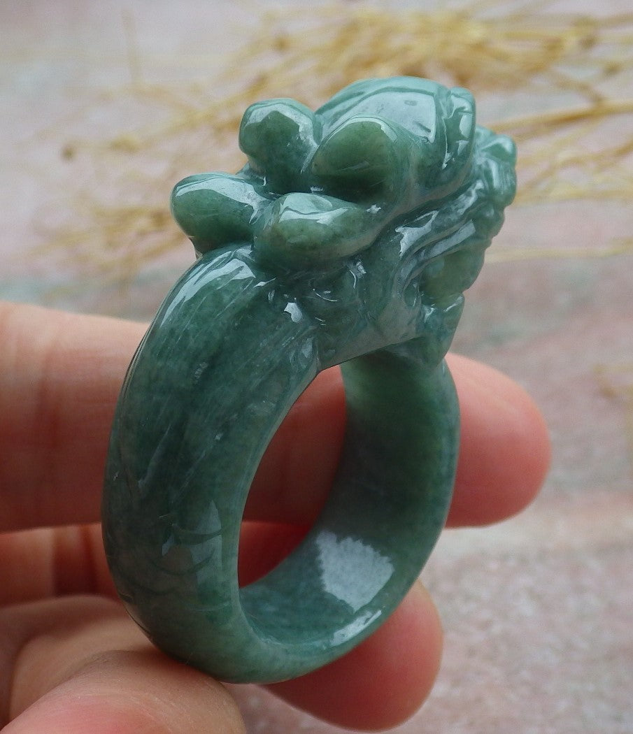 Certified Green Burma 100% Natural A JADE Jadeite Dragon RING USA. 10 龙戒指 638972 TN