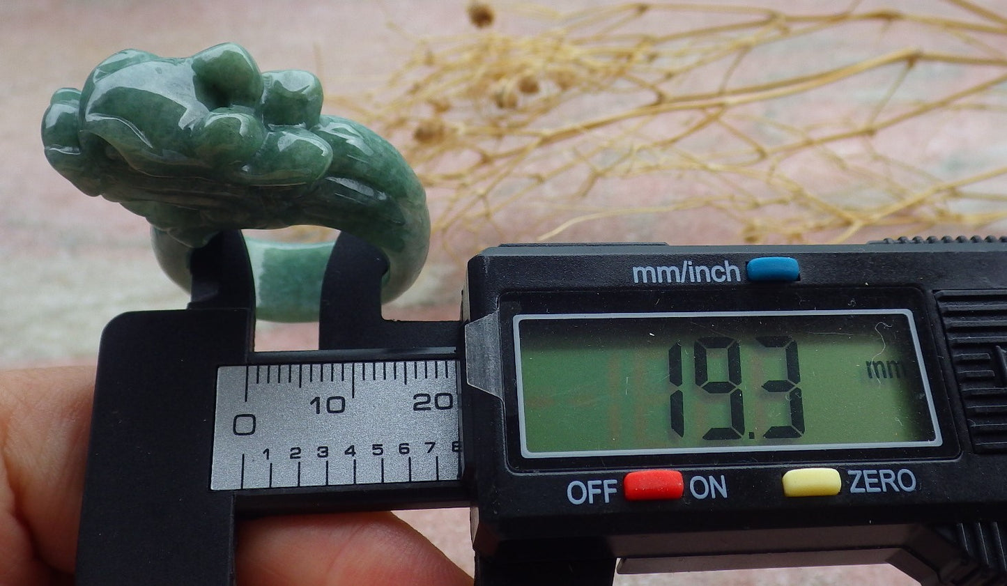 Certified Green Burma 100% Natural A JADE Jadeite Dragon RING USA. 10 龙戒指 638972 TN