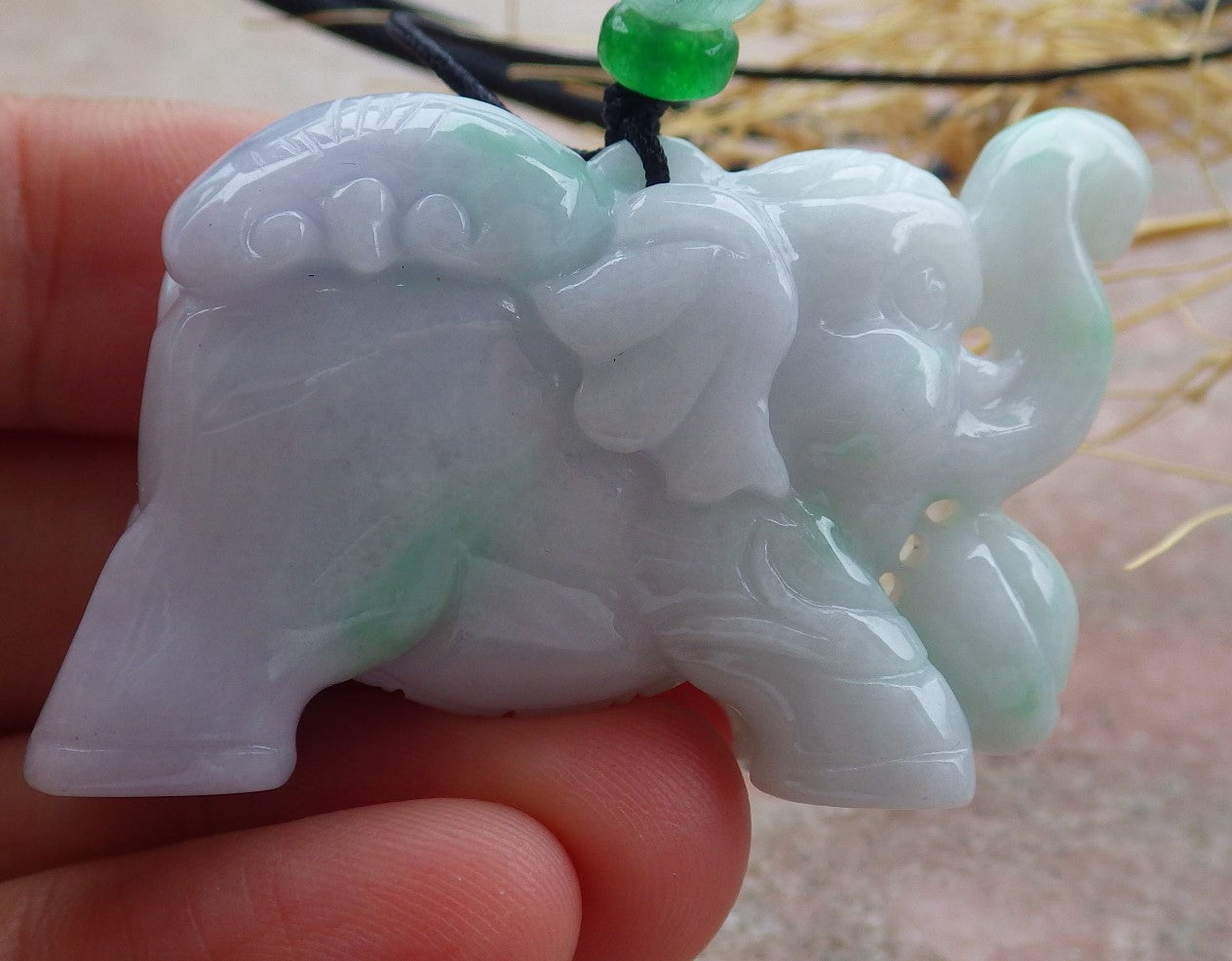 Certified Green Pale Lavender Burma 100% Natural A Jade jadeite Pendant Elephant Yuan Bao Ruyi Necklace 万象更新 638983 TN