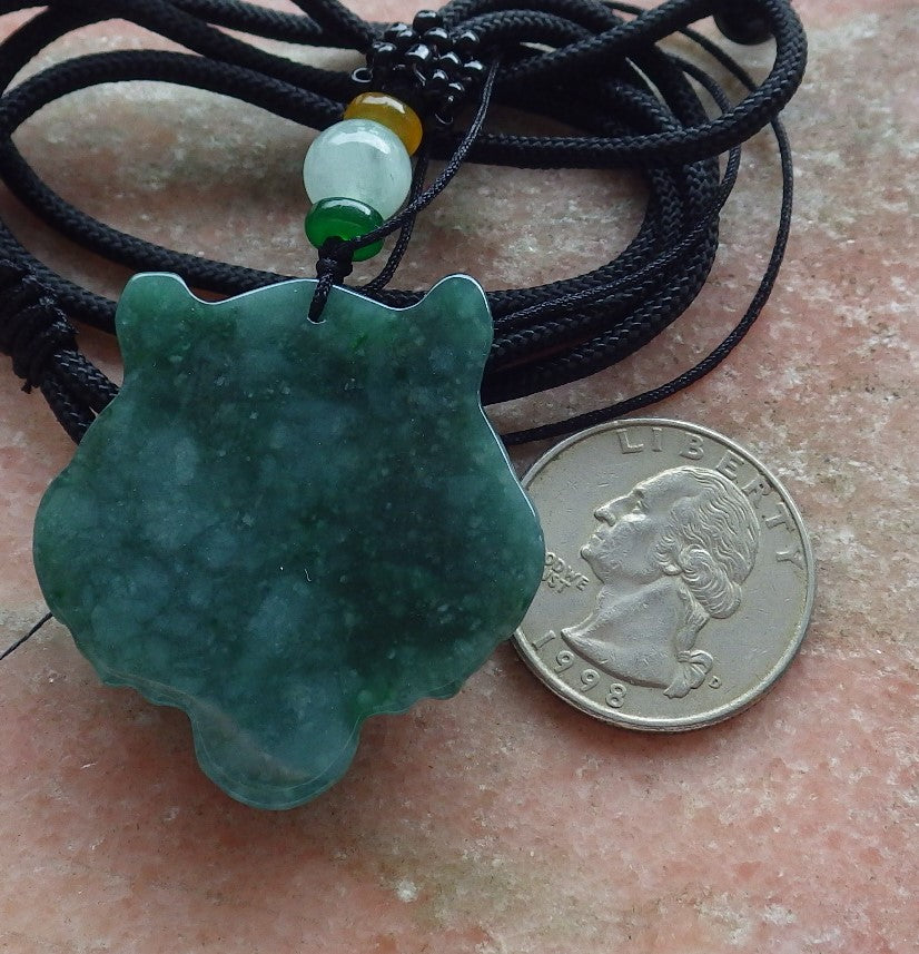 Certified Icy Green Burma 100% Natural A Jade jadeite Pendant Tiger Head Necklace 虎虎生威 639079 TN