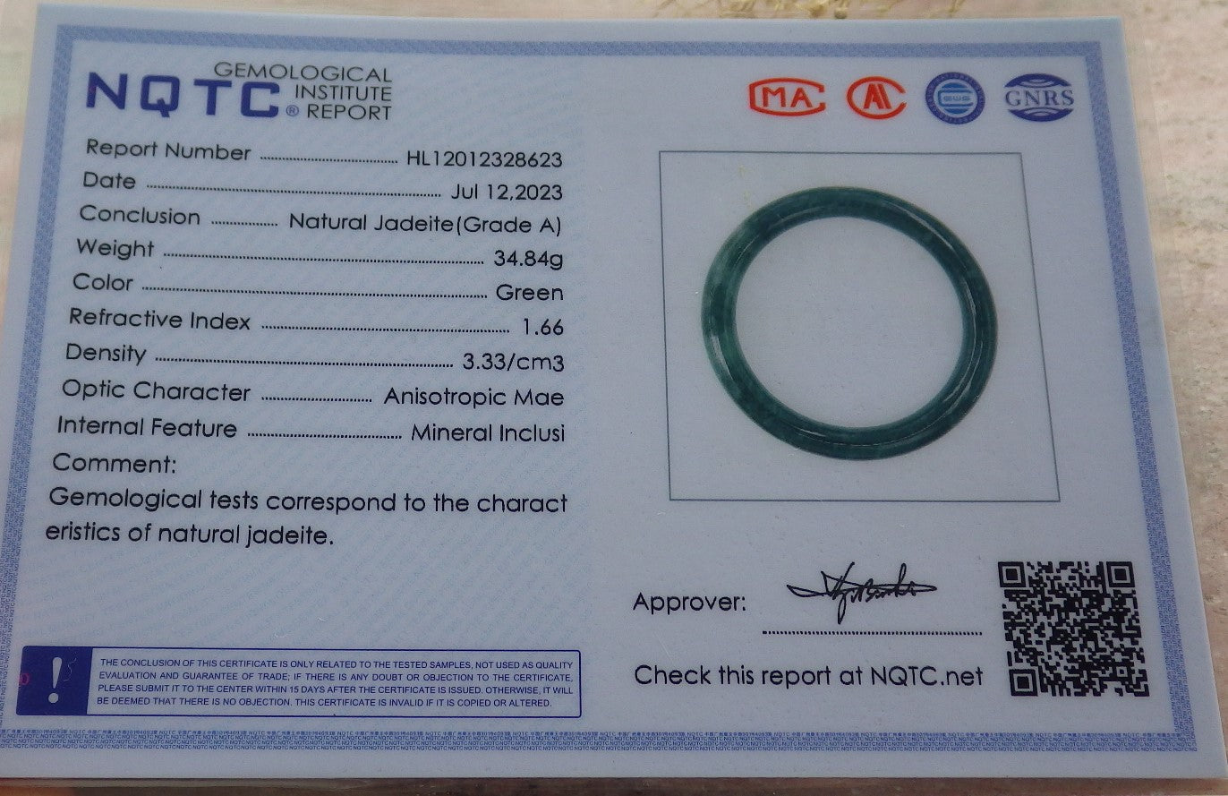 Certified Icy Green Burma 100% Natural A JADE Jadeite Circle Bangle Bracelet 54mm 手镯 639123 TN