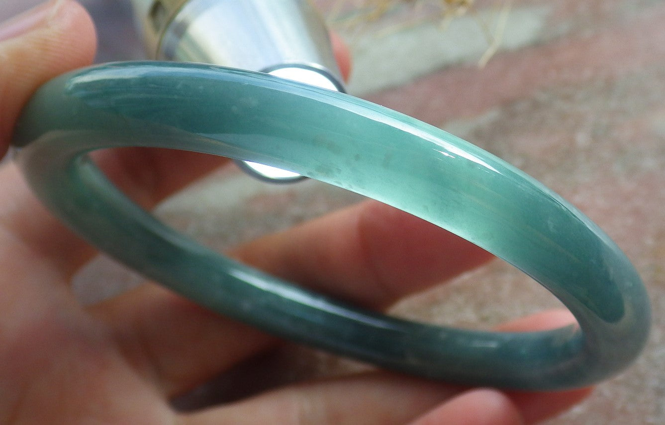 Certified Icy Green Burma 100% Natural A JADE Jadeite Circle Bangle Bracelet 60 mm 手镯 639211 TN
