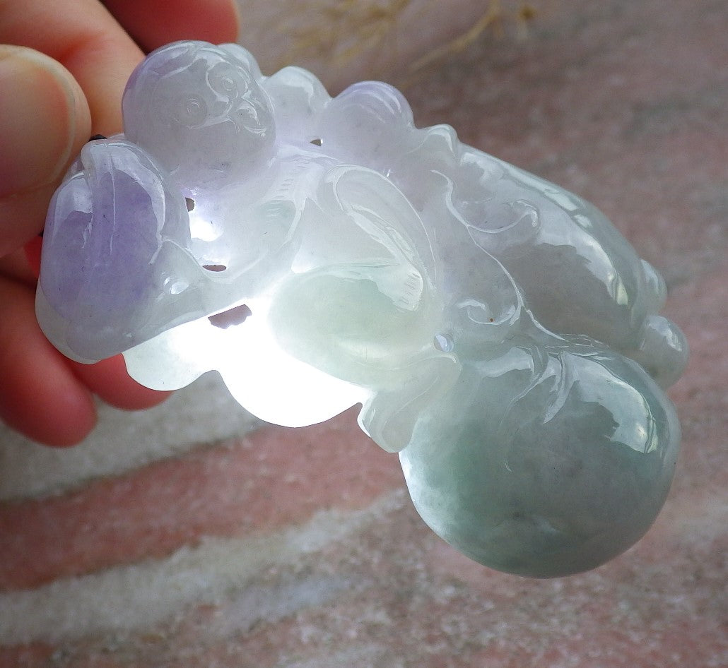 Certified Lavender Green Burma 100% Natural A Jade jadeite Pendant Monkey Yuan Bao Gourd Necklace 猴子 639272 TN