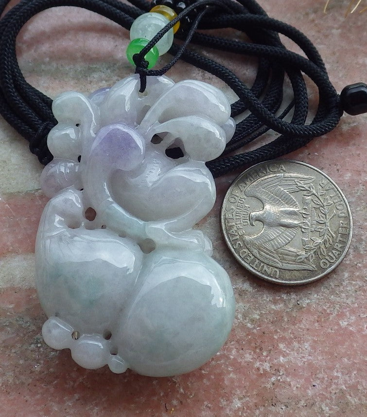 Certified Lavender Green Burma 100% Natural A Jade jadeite Pendant Monkey Yuan Bao Gourd Necklace 猴子 639272 TN