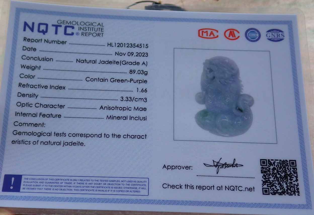 Certified Green Lavender Burma 100% Natural A Jade jadeite Pendant Dragon Fish Lotus Flower Necklace 龙鱼 639305 TN