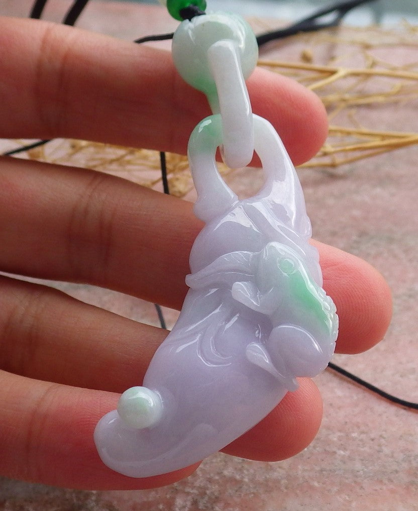 Certified Green Lavender Burma 100% Natural A Jade jadeite Pendant Frog Toad Pumpkin W Ring 招财蟾 639331 TN