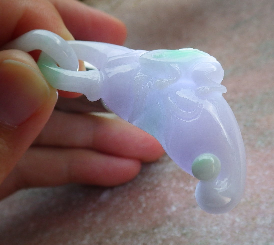 Certified Green Lavender Burma 100% Natural A Jade jadeite Pendant Frog Toad Pumpkin W Ring 招财蟾 639331 TN