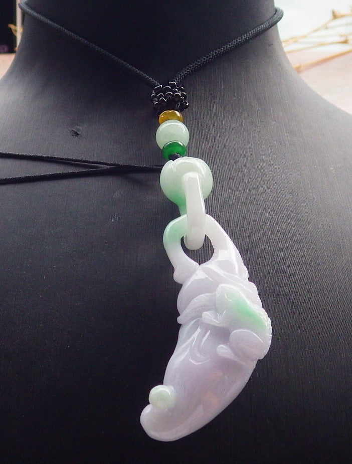 Certified Green Lavender Burma 100% Natural A Jade jadeite Pendant Frog Toad Pumpkin W Ring 招财蟾 639331 TN