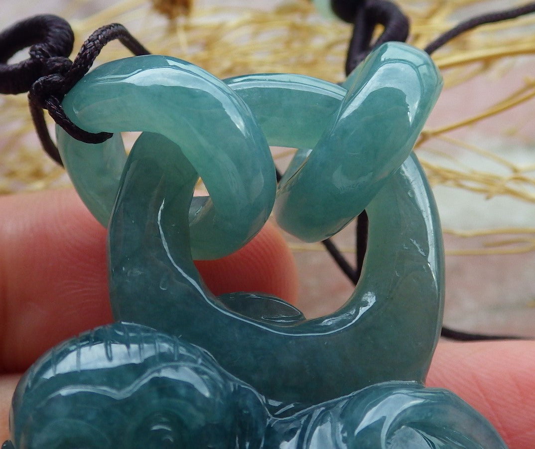Certified Icy Green Burma 100% Natural A Jade jadeite Pendant Monkey Peach W Ring 猴子 639352 TN