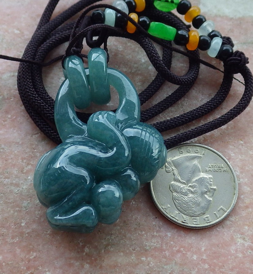 Certified Icy Green Burma 100% Natural A Jade jadeite Pendant Monkey Peach W Ring 猴子 639352 TN