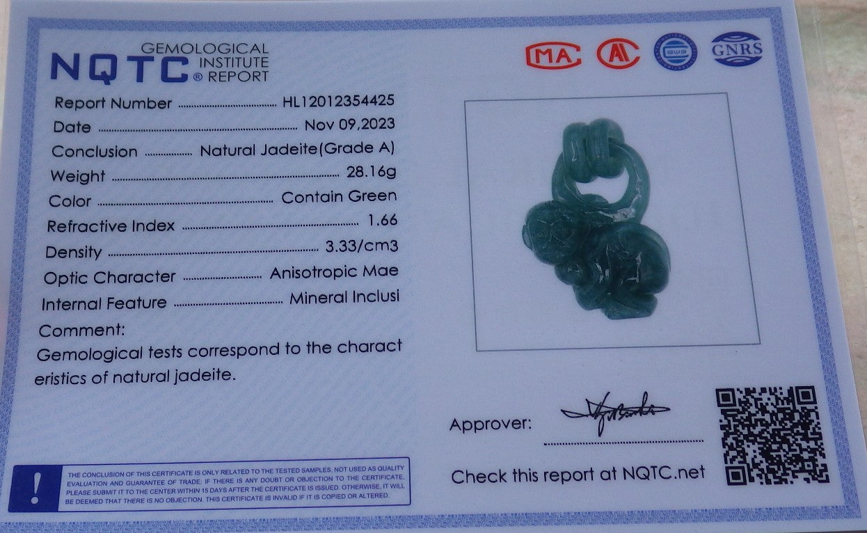 Certified Icy Green Burma 100% Natural A Jade jadeite Pendant Monkey Peach W Ring 猴子 639352 TN