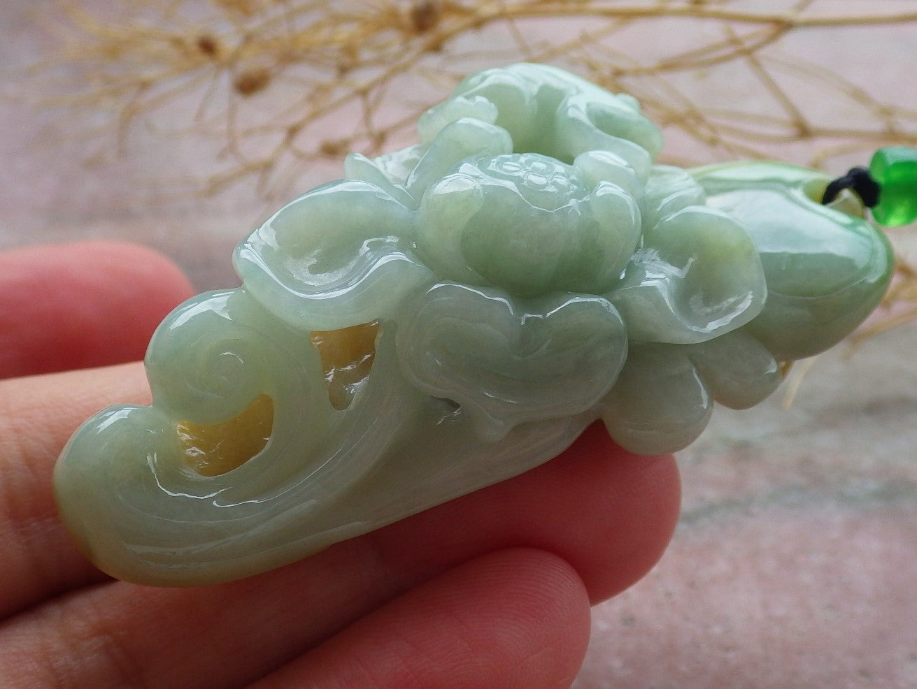 Certified Yellow Green Burma 100% Natural A Jade jadeite Pendant Frog Toad Lotus Flower Leaf Necklace 招财蟾 639368 TN