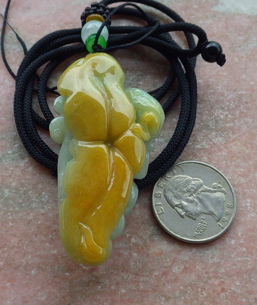 Certified Yellow Green Burma 100% Natural A Jade jadeite Pendant Frog Toad Lotus Flower Leaf Necklace 招财蟾 639368 TN