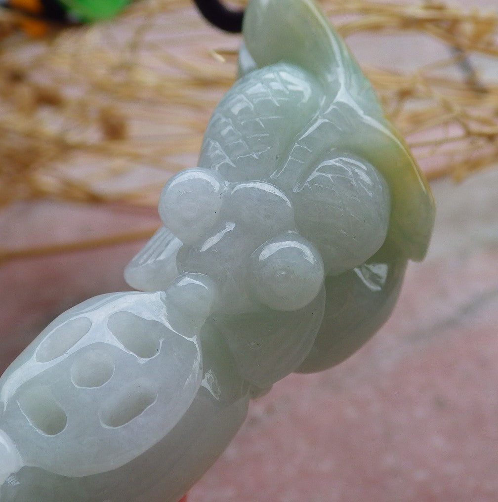 Certified Yellow Green Burma 100% Natural A Jade jadeite Pendant Gold Fish Lotus Coin Necklace 金玉满堂 639412 TN