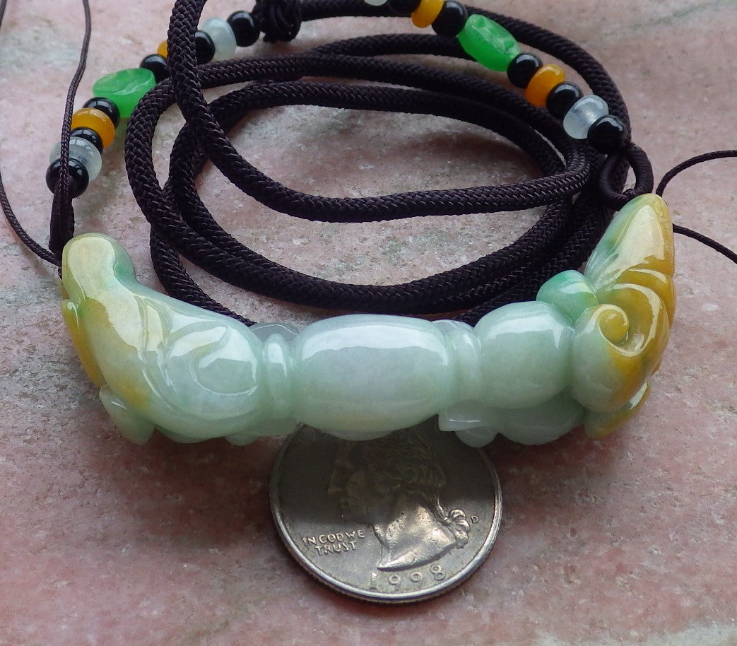 Certified Yellow Green Burma 100% Natural A Jade jadeite Pendant Gold Fish Lotus Coin Necklace 金玉满堂 639412 TN