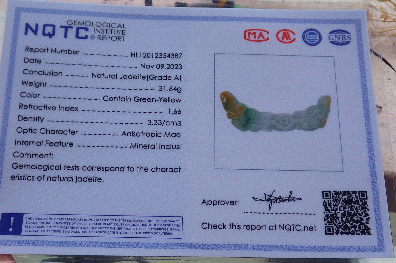 Certified Yellow Green Burma 100% Natural A Jade jadeite Pendant Gold Fish Lotus Coin Necklace 金玉满堂 639412 TN