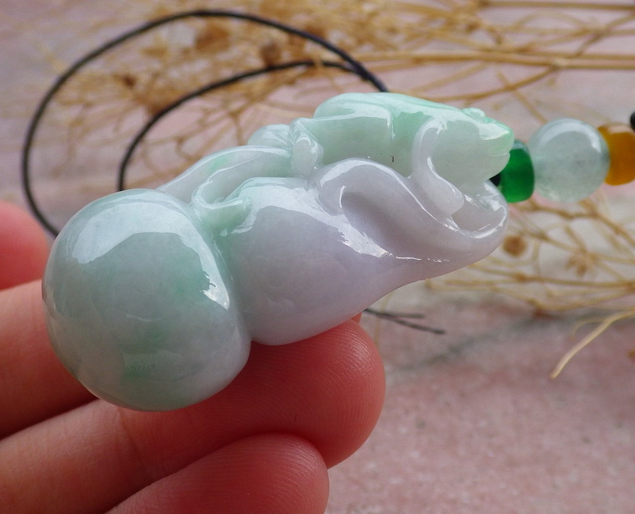Certified Green Pale Lavender Burma 100% Natural A Jade jadeite Pendant Frog Toad Gourd Necklace 招财蟾 639431 TN