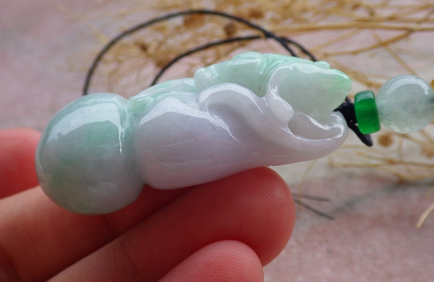 Certified Green Pale Lavender Burma 100% Natural A Jade jadeite Pendant Frog Toad Gourd Necklace 招财蟾 639431 TN