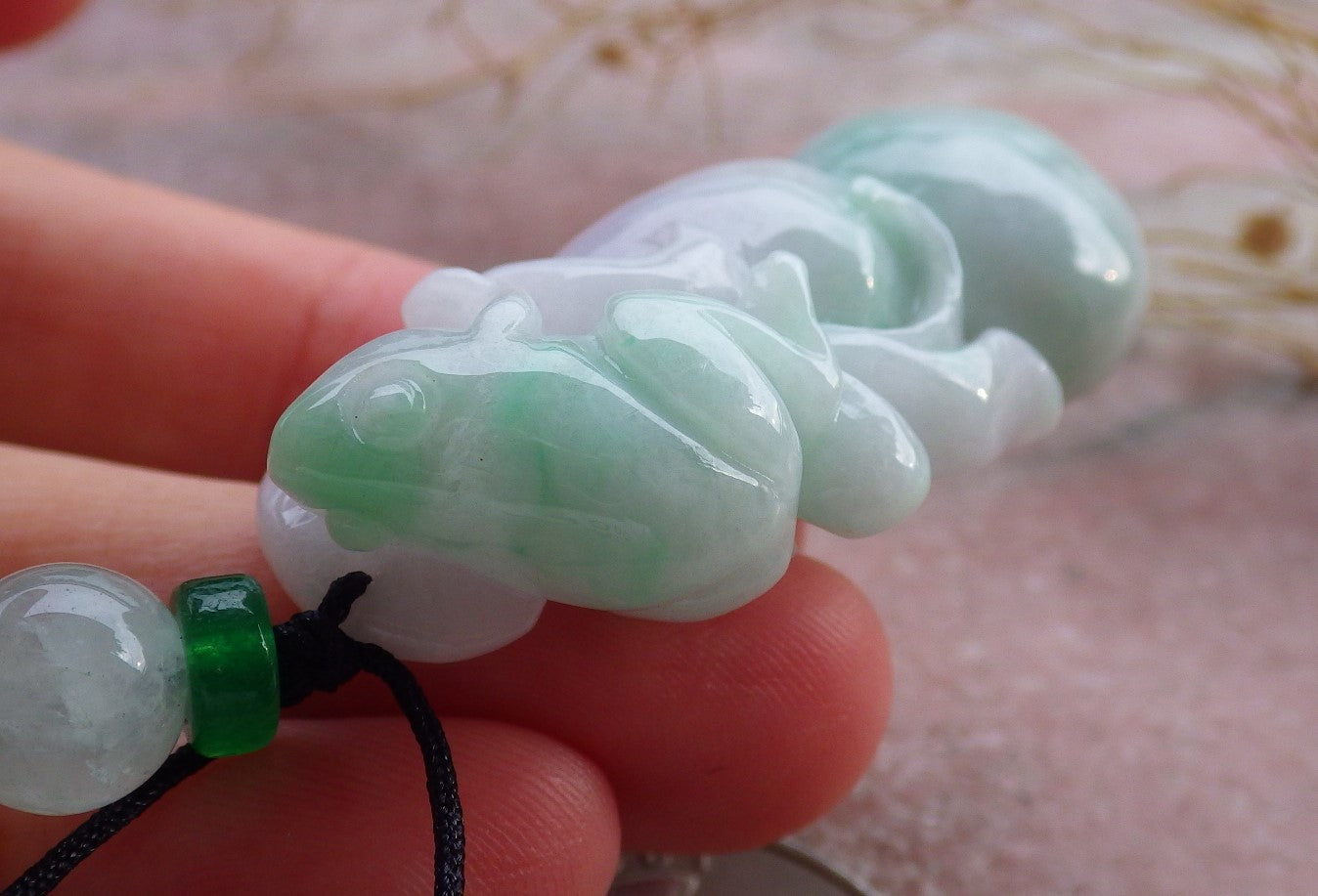 Certified Green Pale Lavender Burma 100% Natural A Jade jadeite Pendant Frog Toad Gourd Necklace 招财蟾 639431 TN