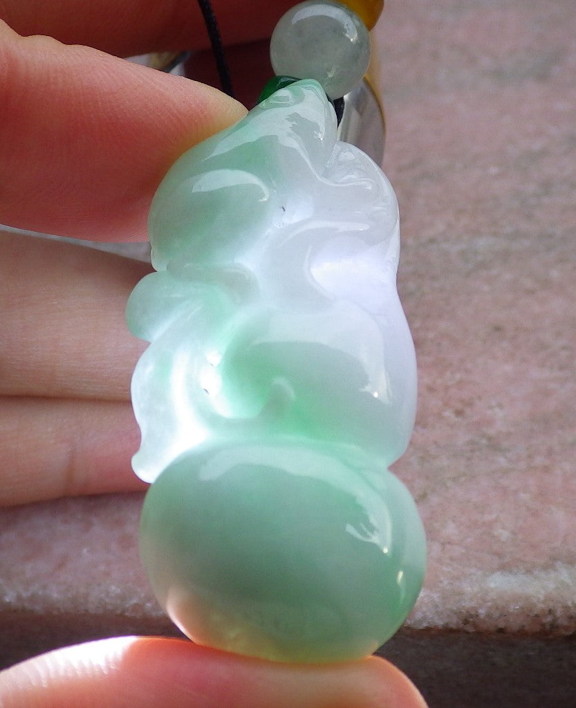 Certified Green Pale Lavender Burma 100% Natural A Jade jadeite Pendant Frog Toad Gourd Necklace 招财蟾 639431 TN