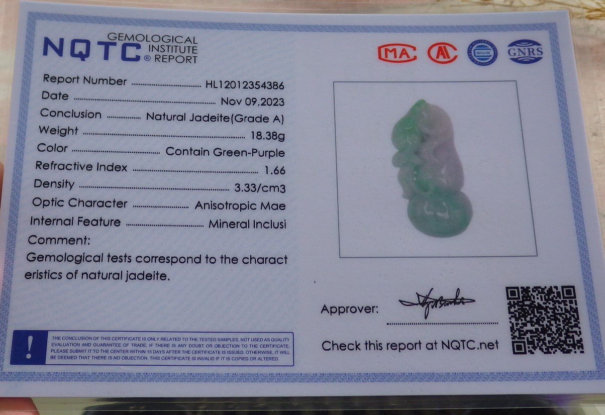 Certified Green Pale Lavender Burma 100% Natural A Jade jadeite Pendant Frog Toad Gourd Necklace 招财蟾 639431 TN