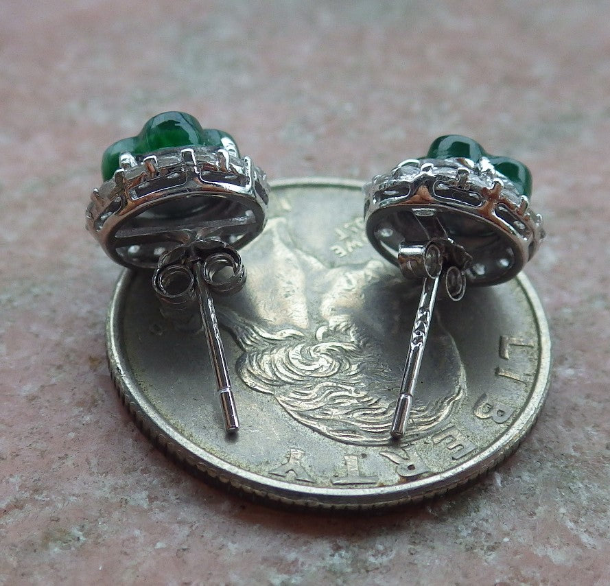 Certified Icy Green Sterling Silver 0.925 Burma Natural A Jade jadeite Leaf Flower Earrings Earring Dangle 耳环 639462 TN